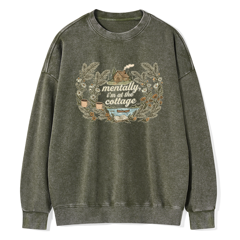 Pagewings Mentally I'm At The Cottage Unisex Washed Sweatshirt