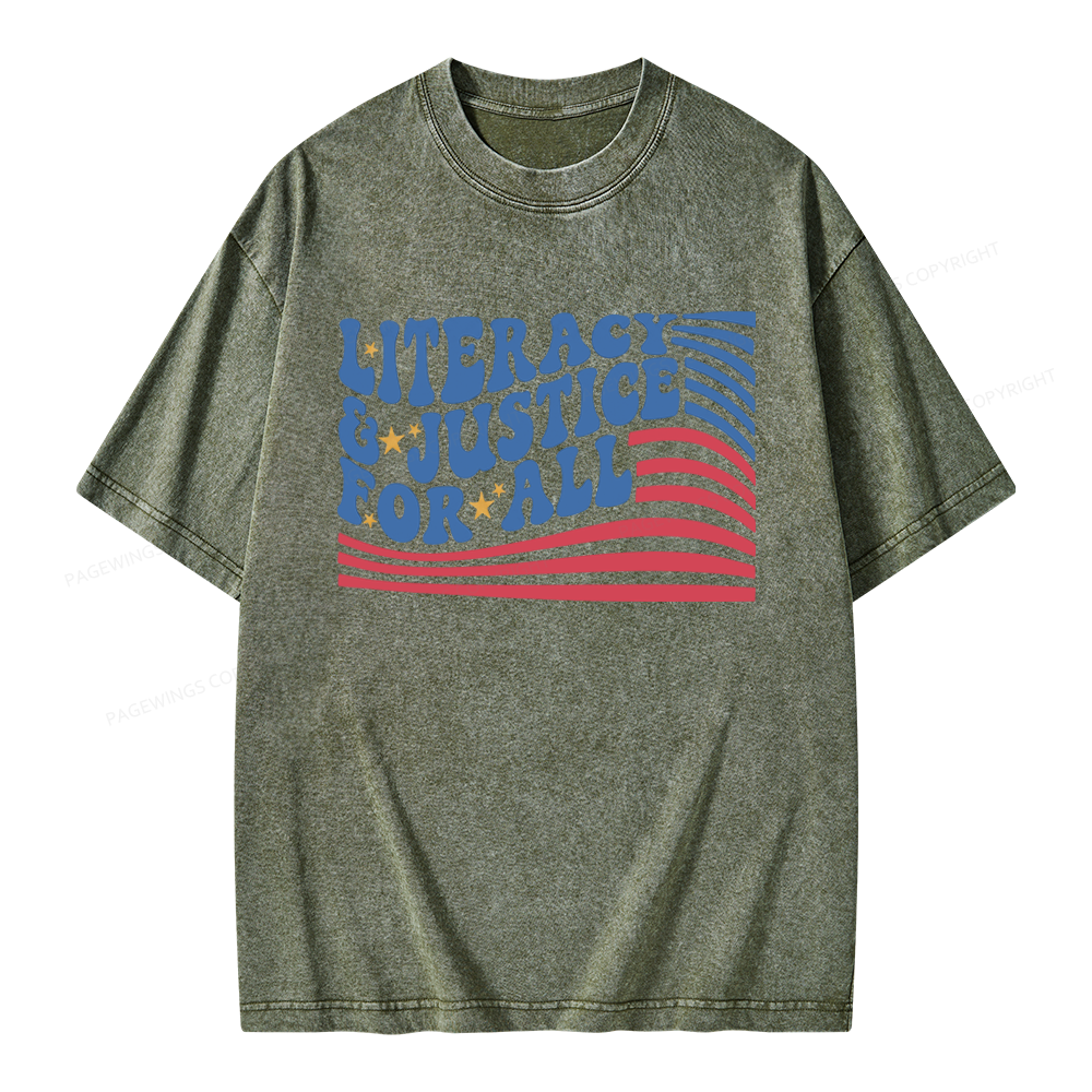 Pagewings Literacy And Justice For All Unisex Washed T-shirt