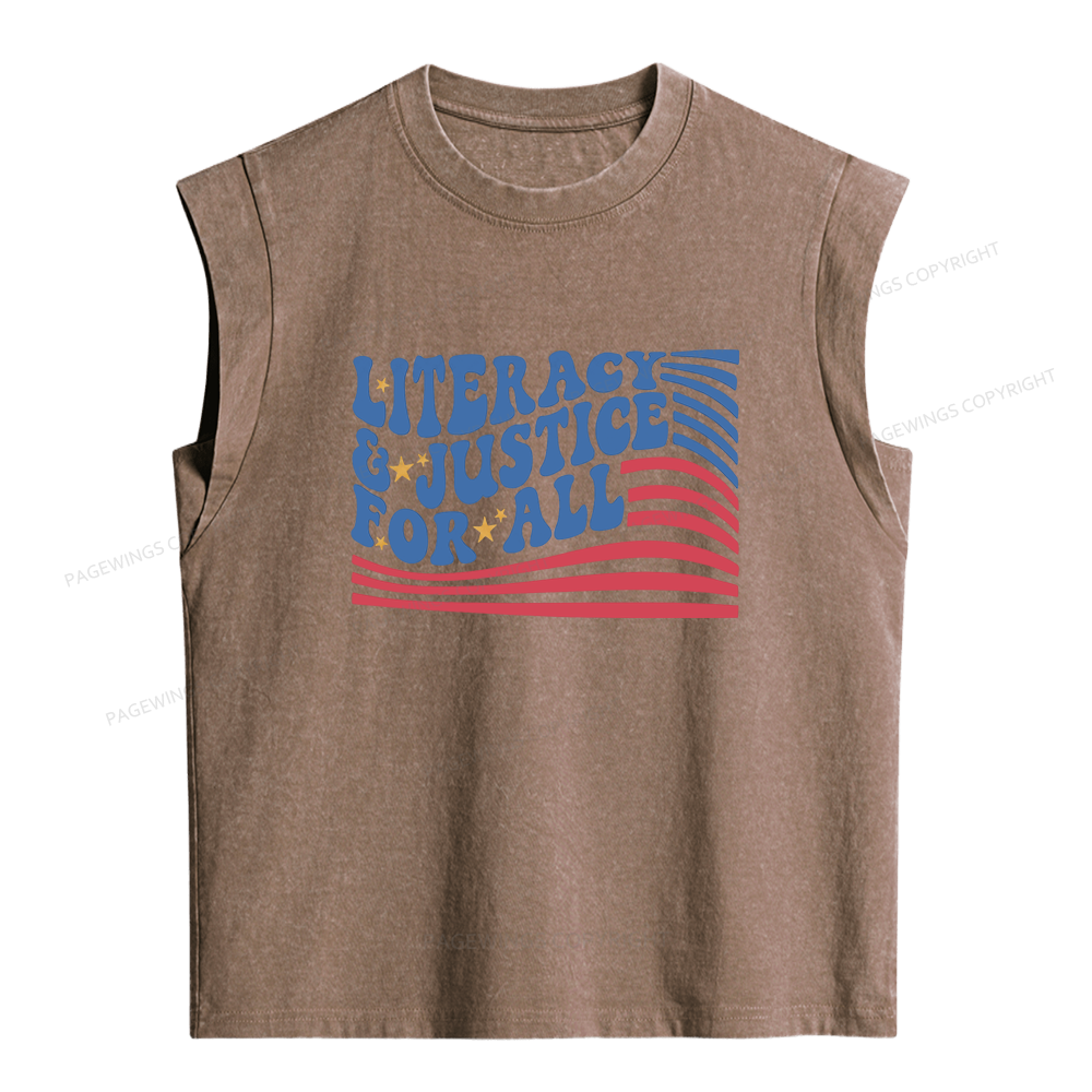 Pagewings Literacy And Justice For All Women's Washed Tank Top