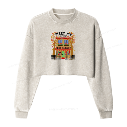 Pagewings Meet Me At The Bookstore Washed Crop Sweatshirt