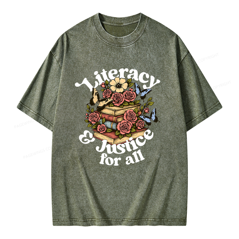 Pagewings Literacy and Justice for All Unisex Washed T-shirt