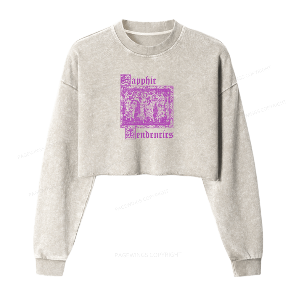 Pagewings Sapphic Tendencies Washed Crop Sweatshirt