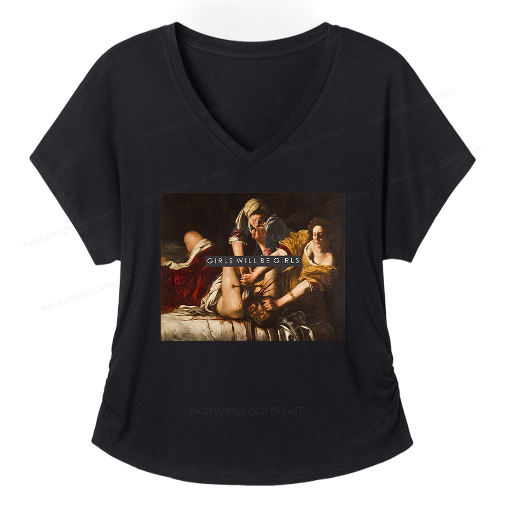 Pagewings Girls Will Be Girls Soft Women's Modal V-neck T-shirt  