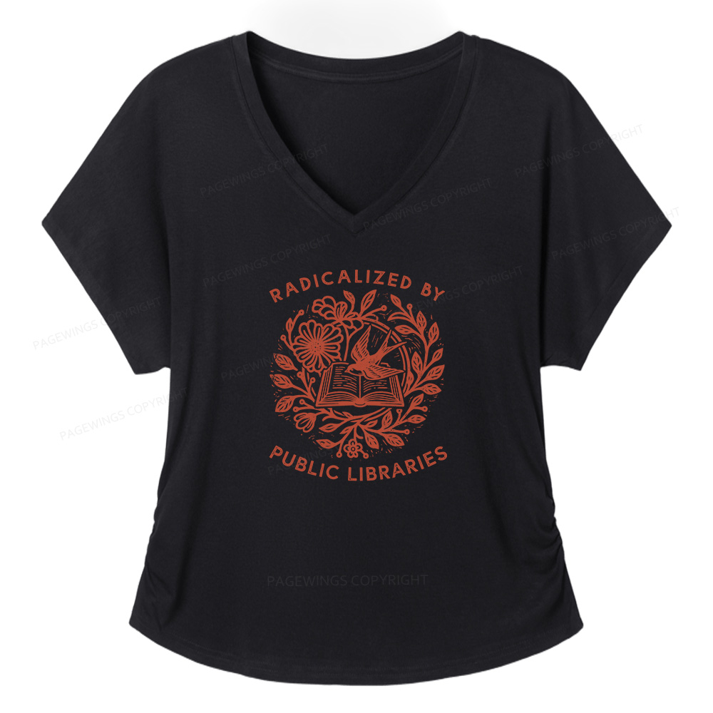 Pagewings Radicalized By Public Libraries Soft Women's Modal V-neck T-shirt  