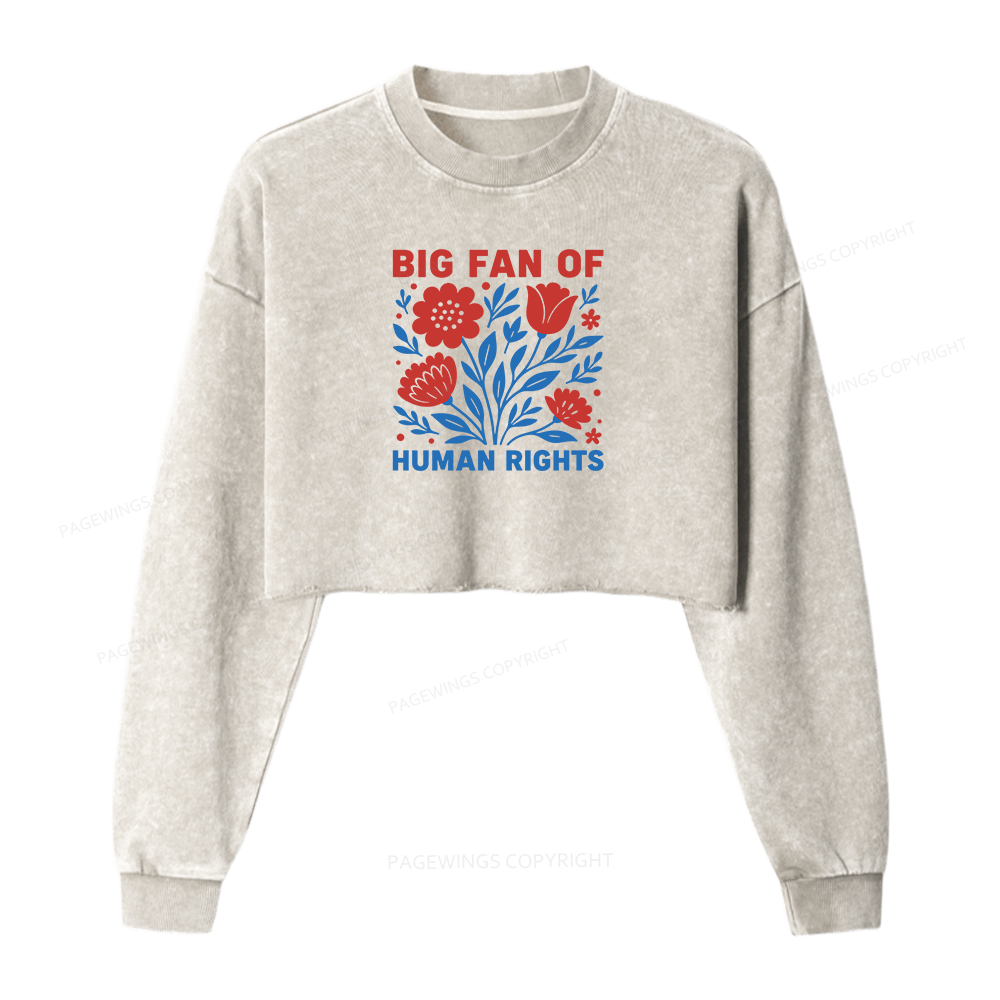 Pagewings Big Fan Of Human Rights Washed Crop Sweatshirt