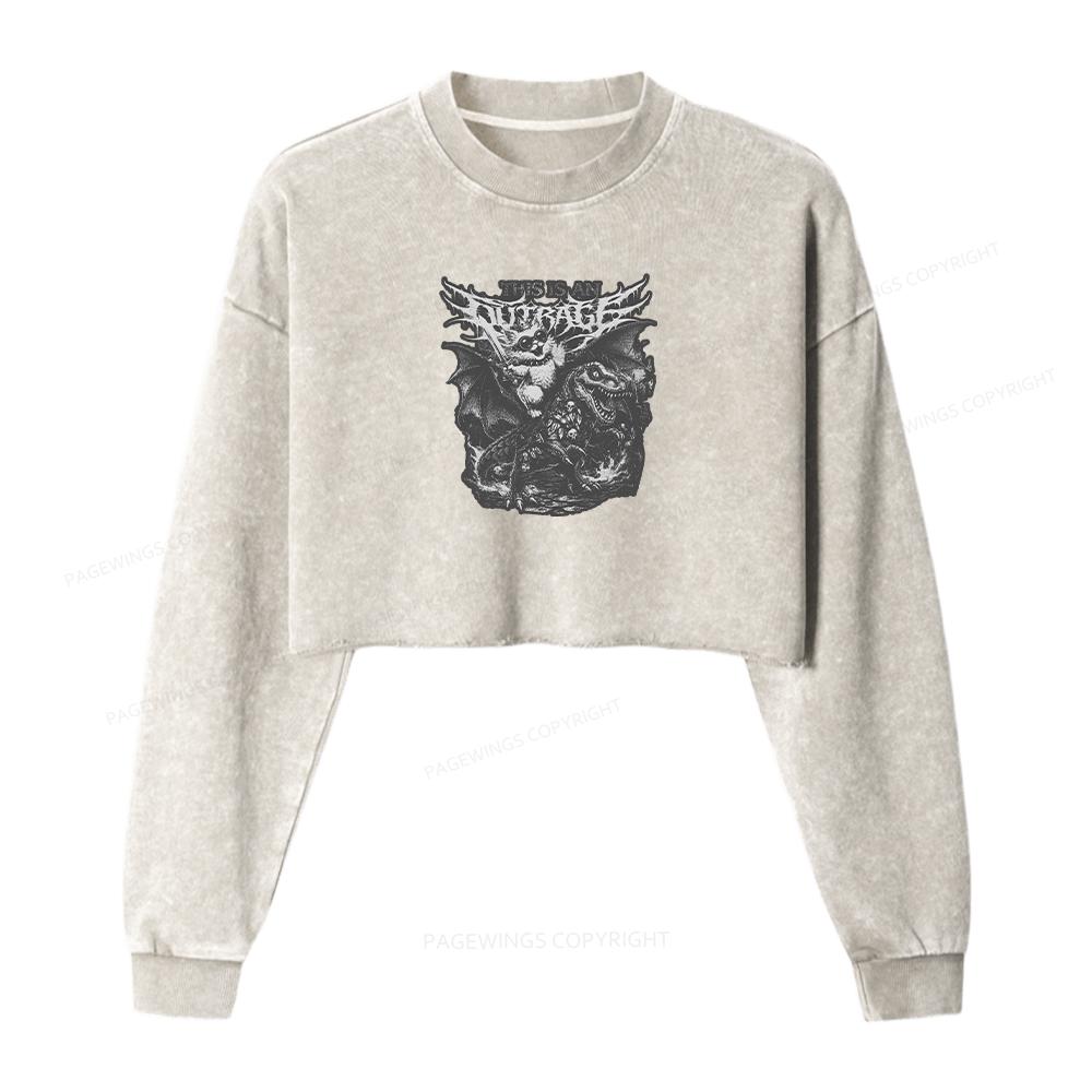 Pagewings This Is An Outrage Washed Crop Sweatshirt