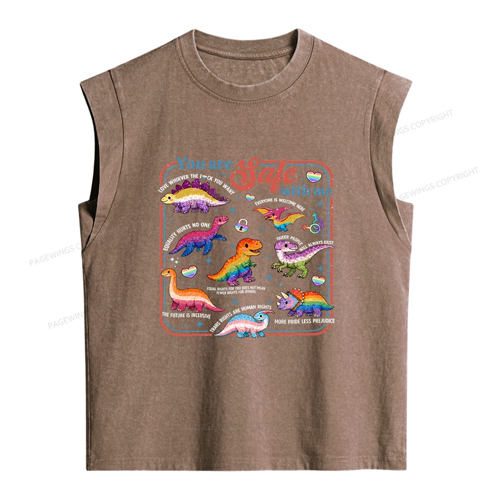 Pagewings Dinosaur Rainbow Women's Washed Tank Top