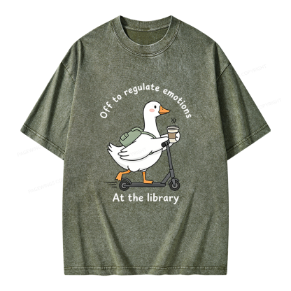 Pagewings Off To Regulate Emotions At The Library Unisex Washed T-shirt