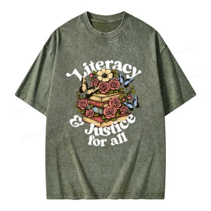 Pagewings Literacy and Justice for All Unisex Washed T-shirt
