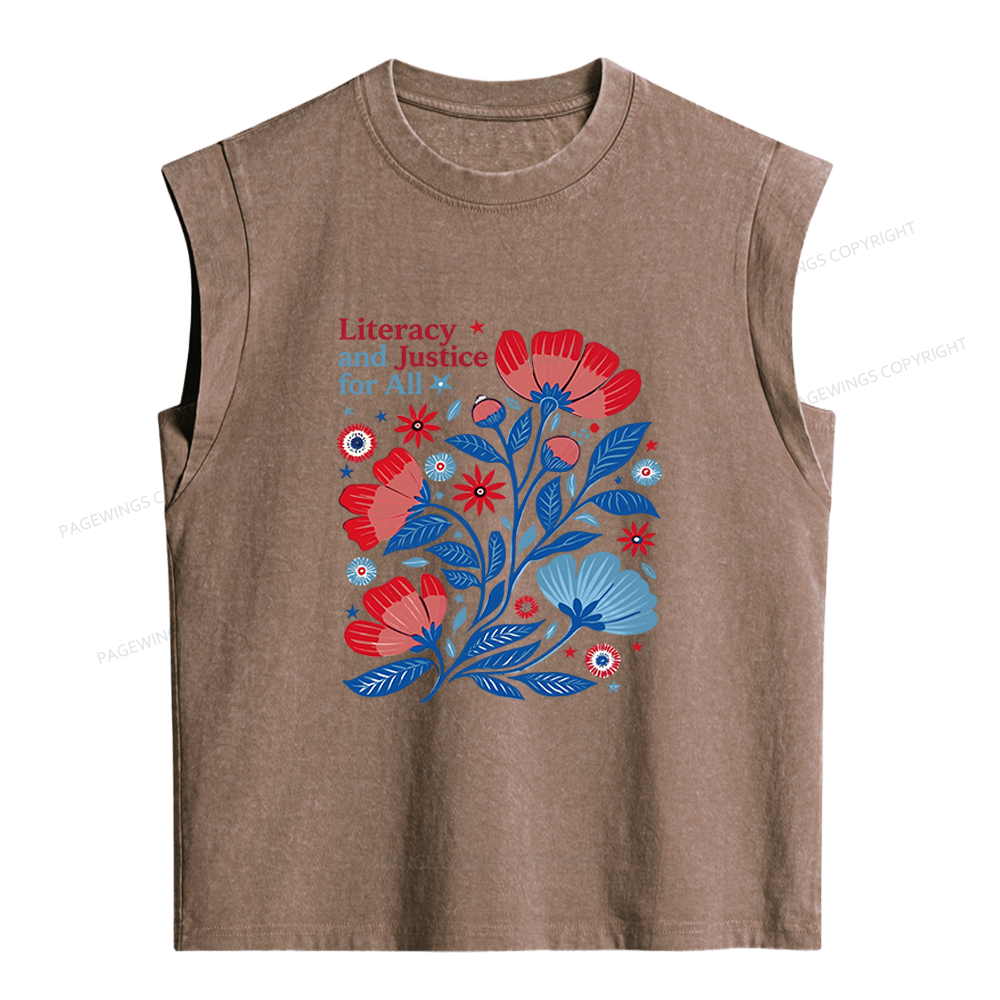 Pagewings Literacy and Justice for All Women's Washed Tank Top