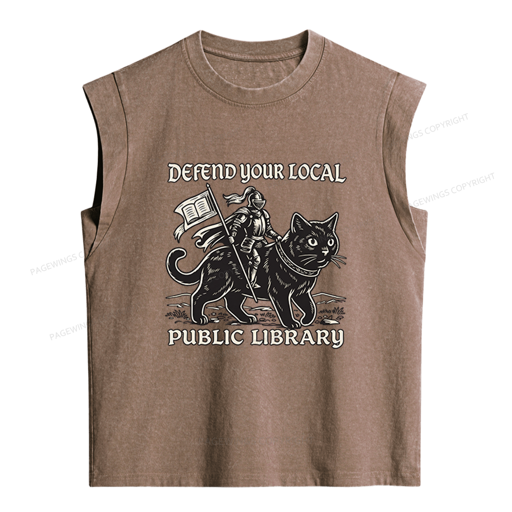 Pagewings Defend Your Local Public Library Women's Washed Tank Top