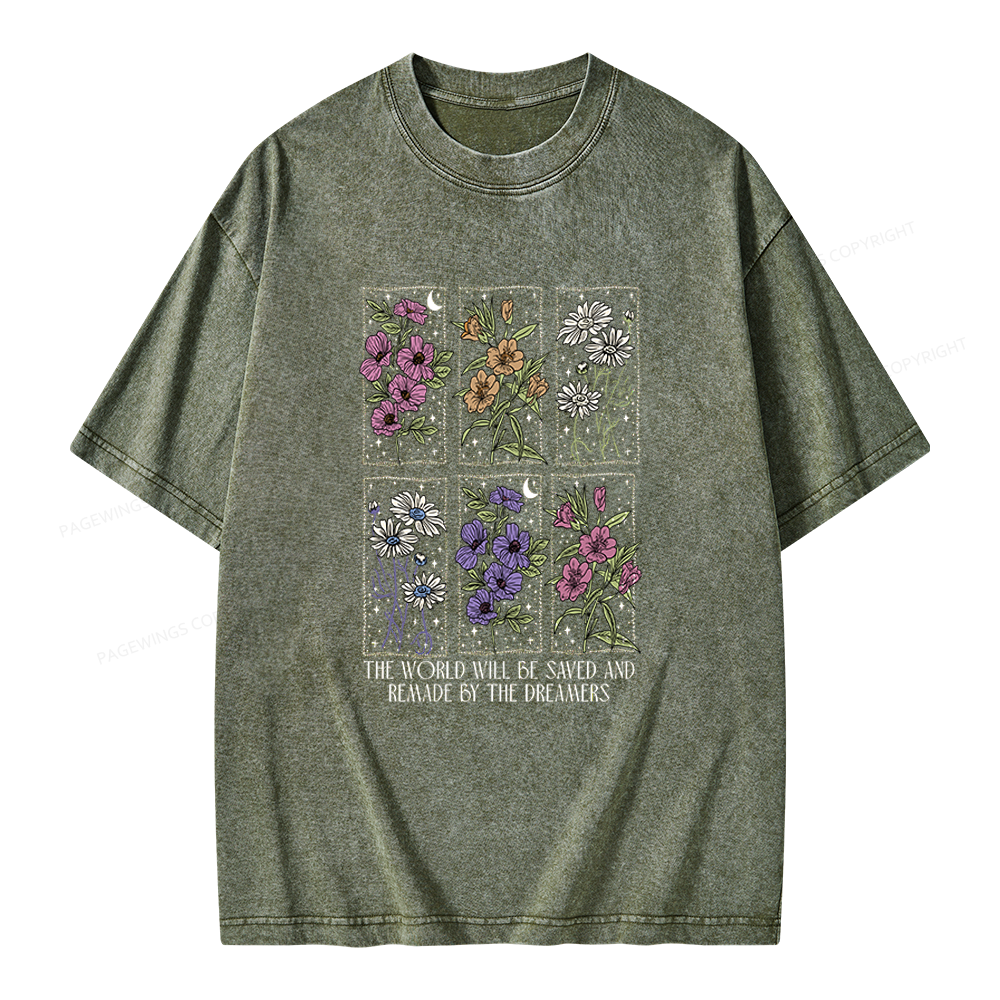 Pagewings Vintage Book Flowers Unisex Washed T-shirt