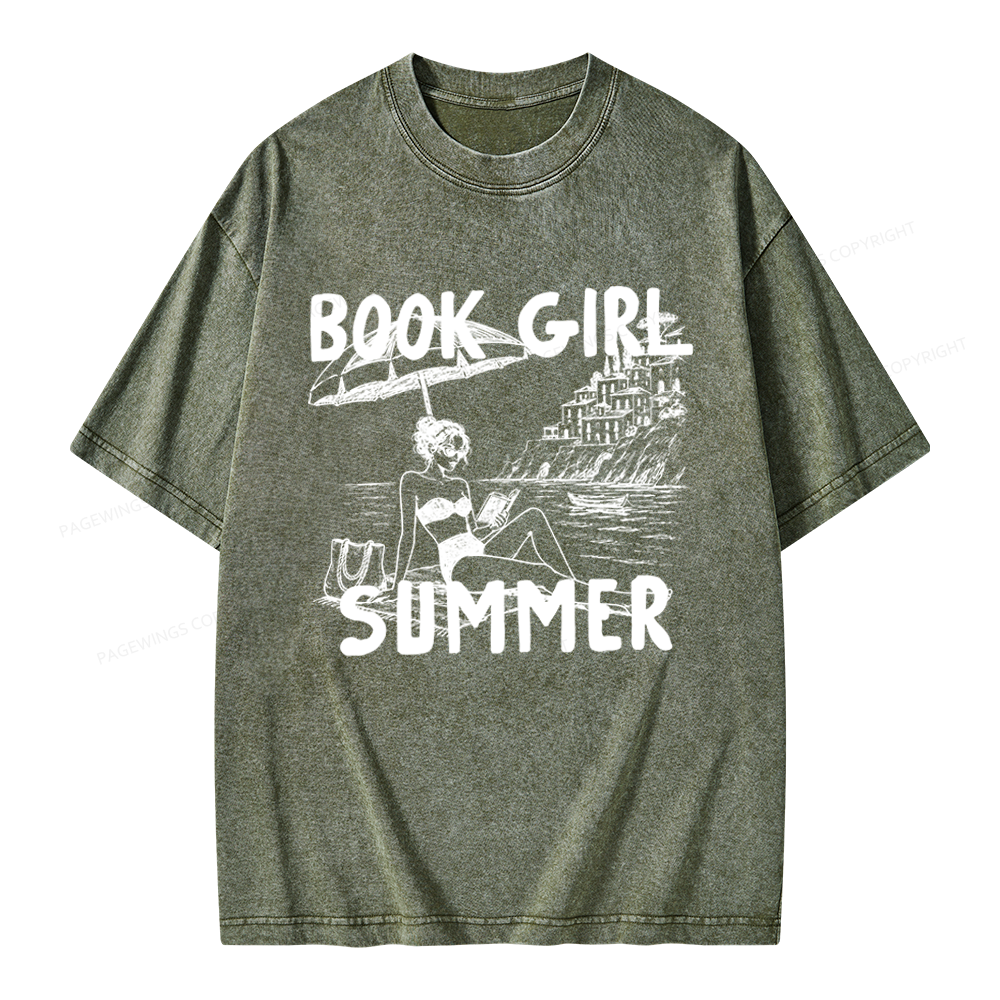 Pagewings Book Girl Summer Unisex Washed T-shirt