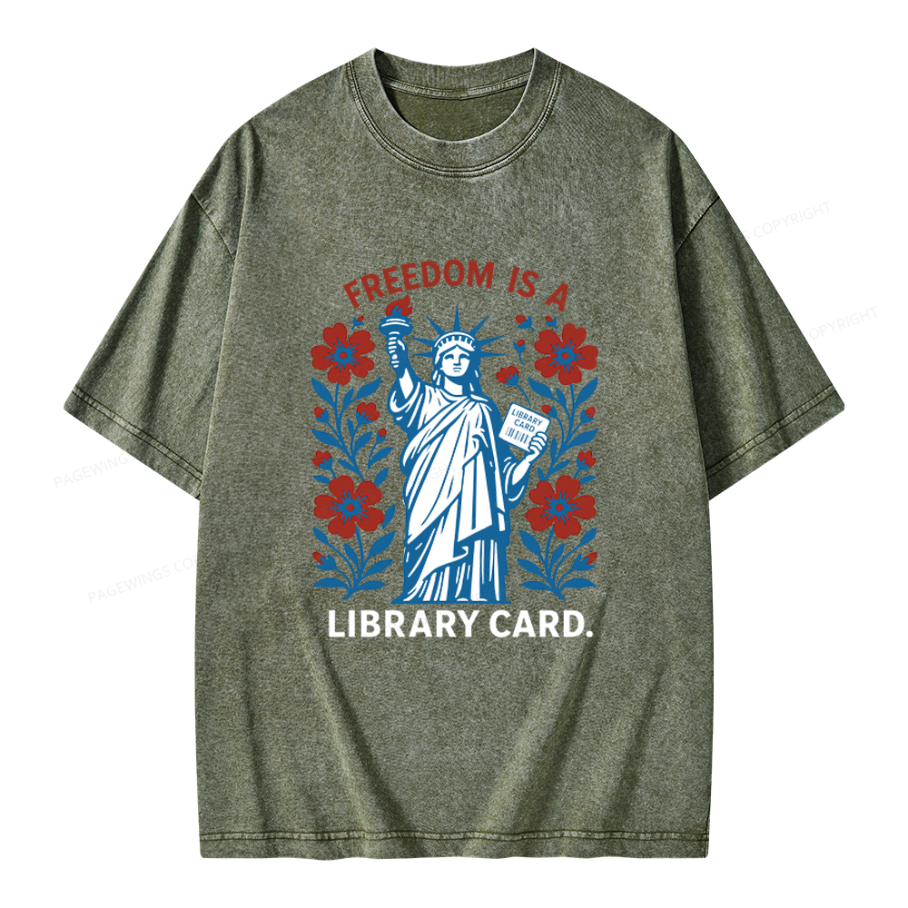 Pagewings Liberty is a Library Card Unisex Washed T-shirt