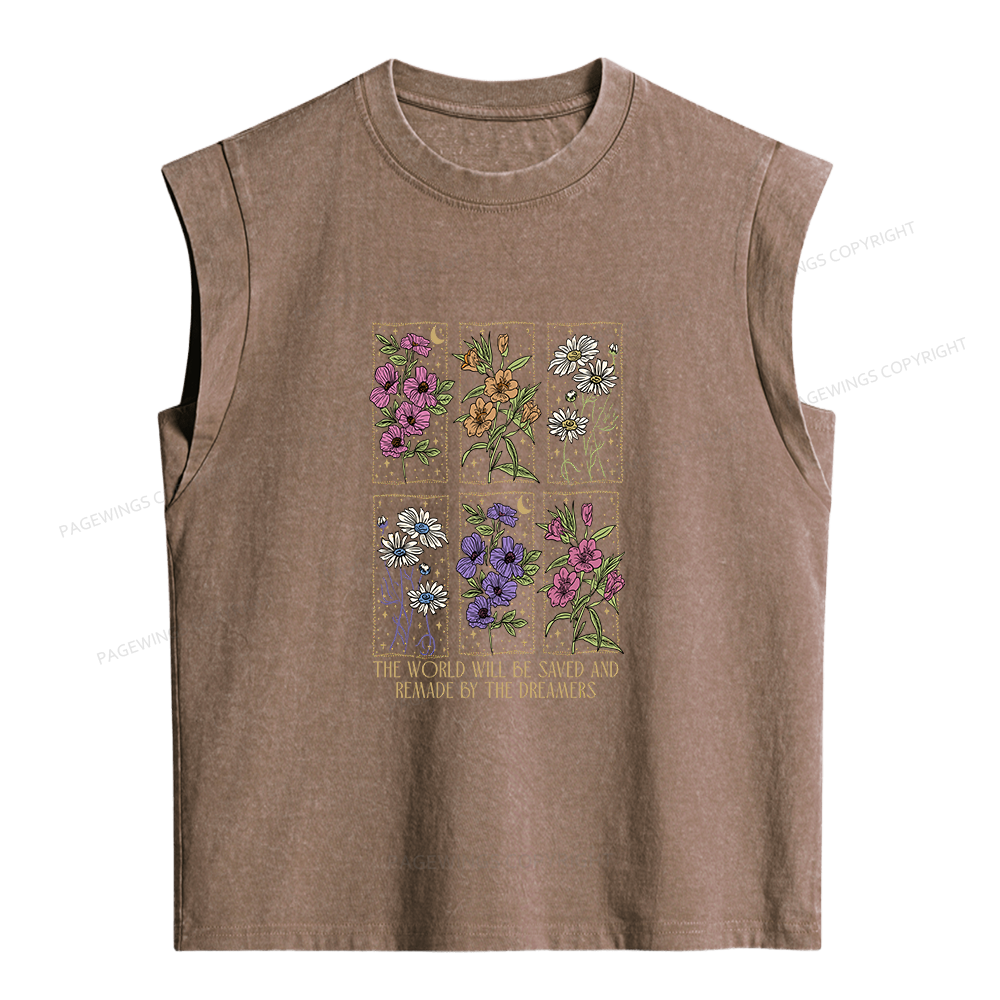 Pagewings Vintage Book Flowers Women's Washed Tank Top