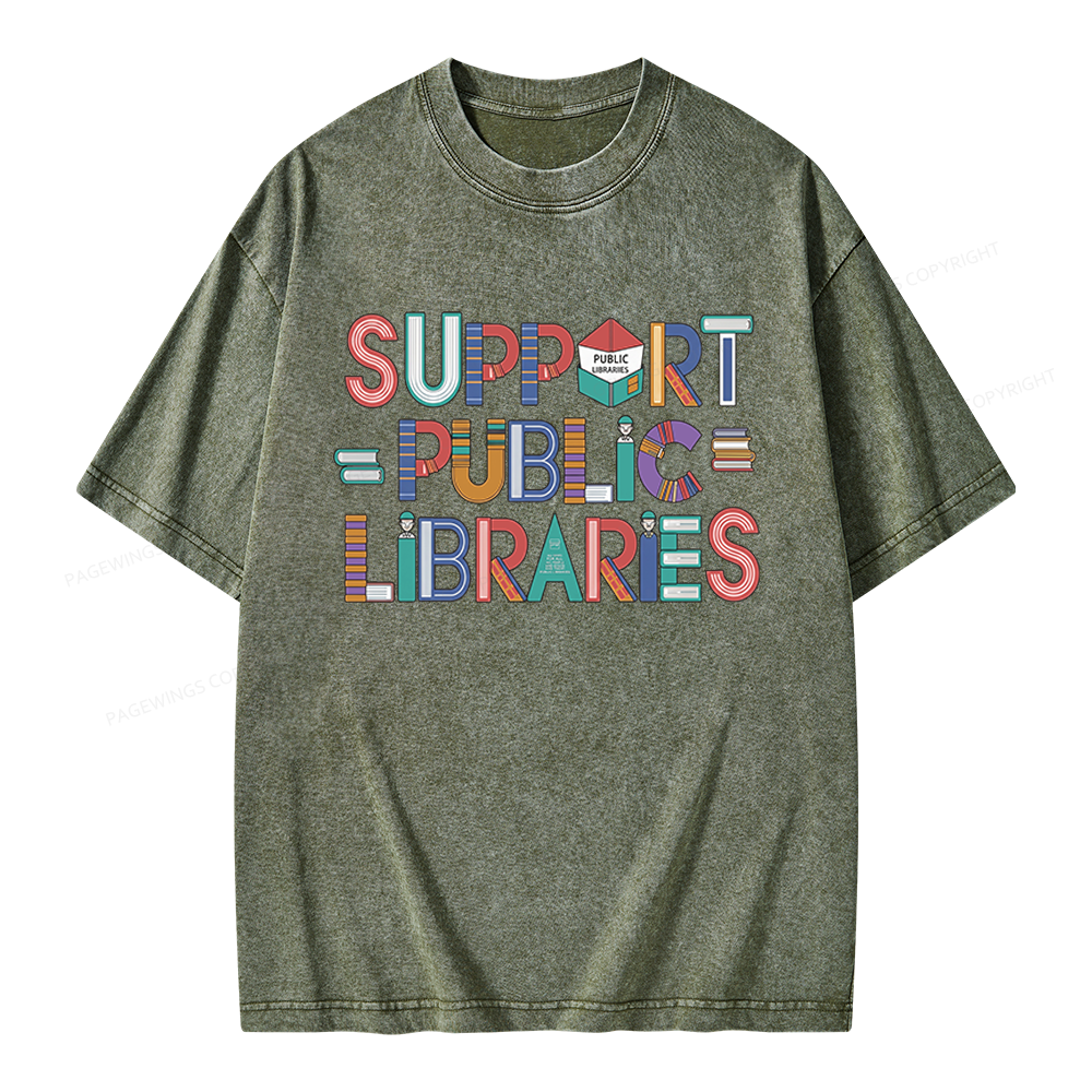 Pagewings Support Public Libraries Unisex Washed T-shirt