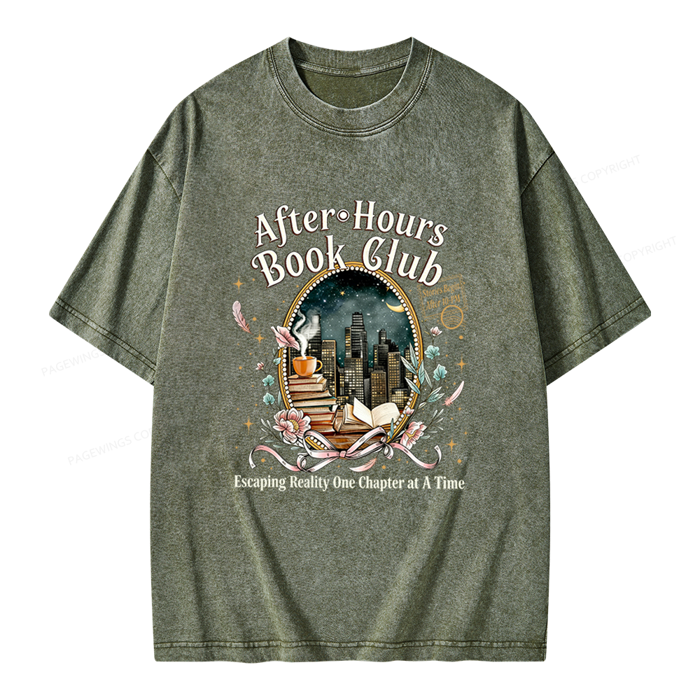 Pagewings After‑Hours Book Club Unisex Washed T-shirt