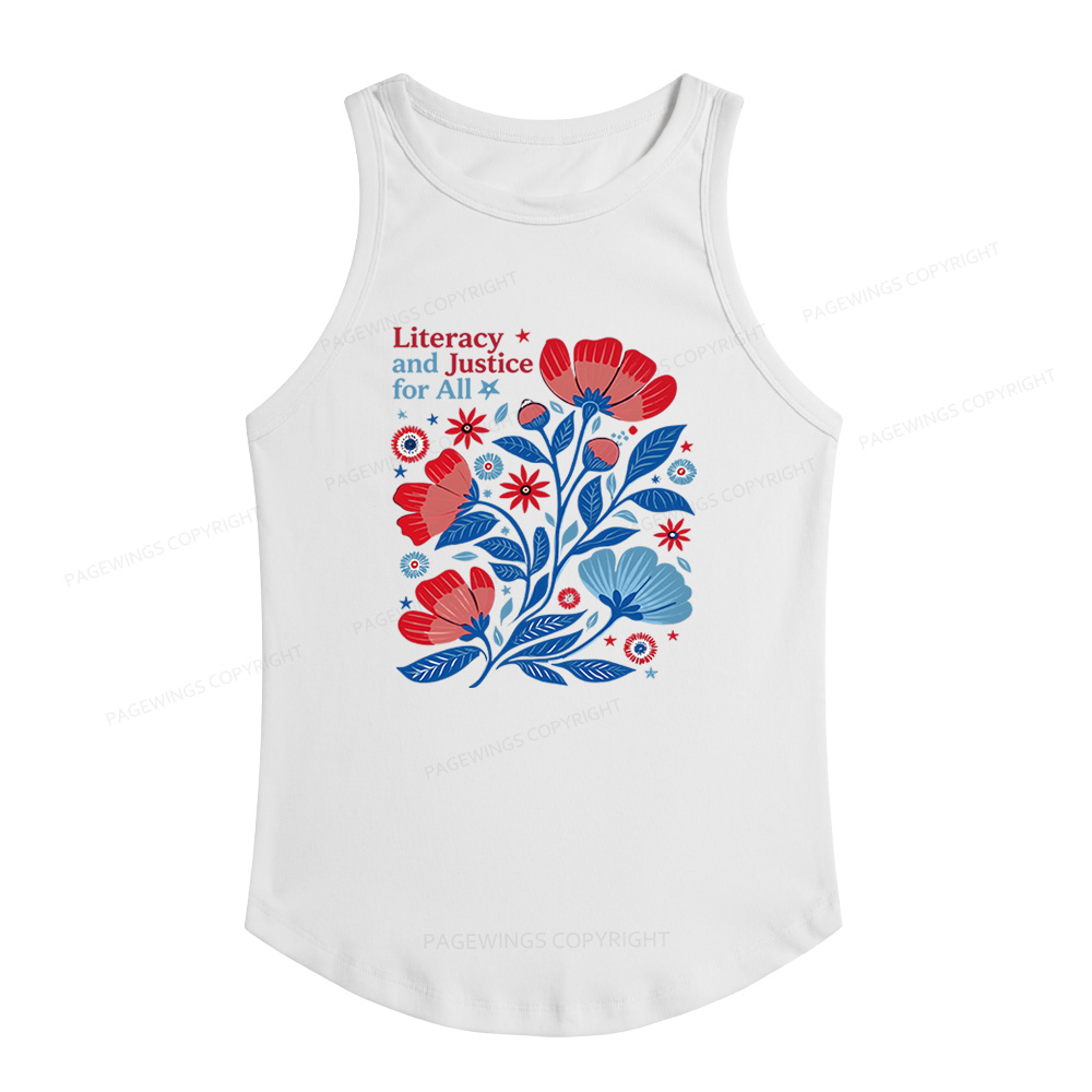 Pagewings Slim Fit Literacy and Justice for All Women's Fitted Tank Top 