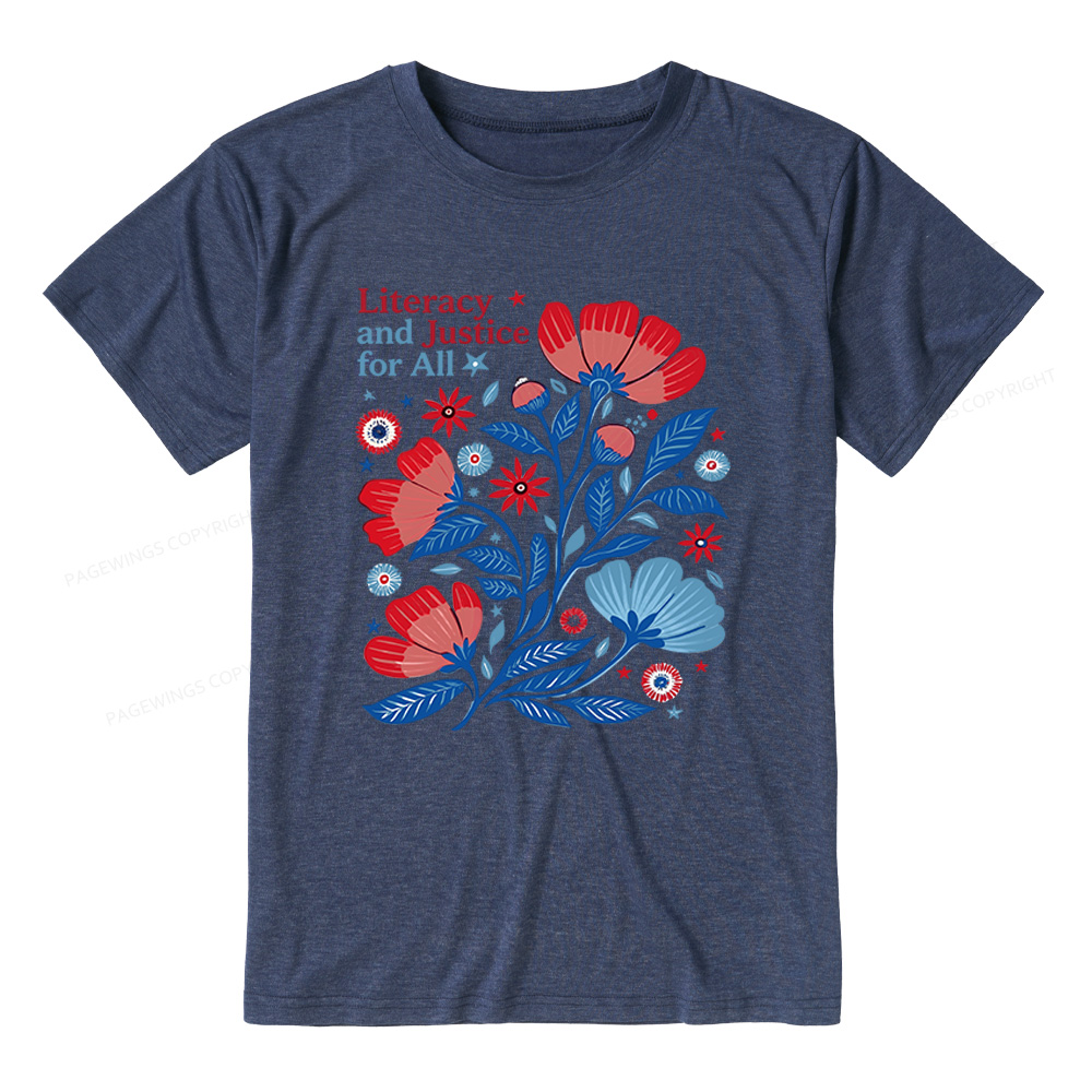 Pagewings Soft Literacy and Justice for All Unisex Heather T-Shirt