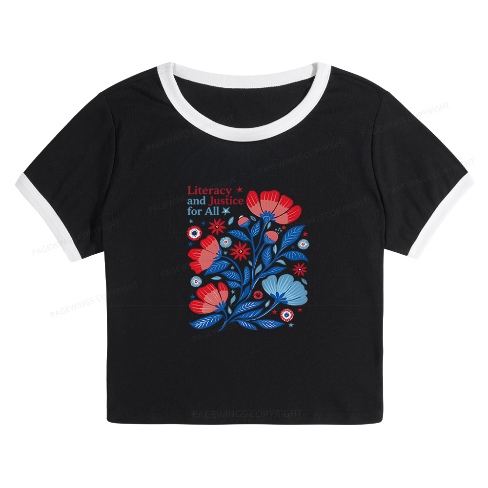 Pagewings Literacy and Justice for All Baby Tee Cropped Ringer T-Shirt