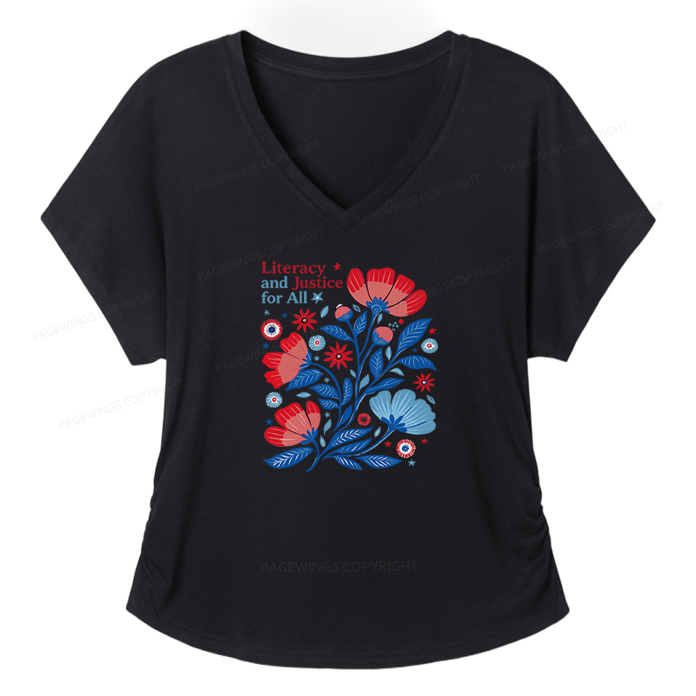 Pagewings Literacy and Justice for All Soft Women's Modal V-neck T-shirt  