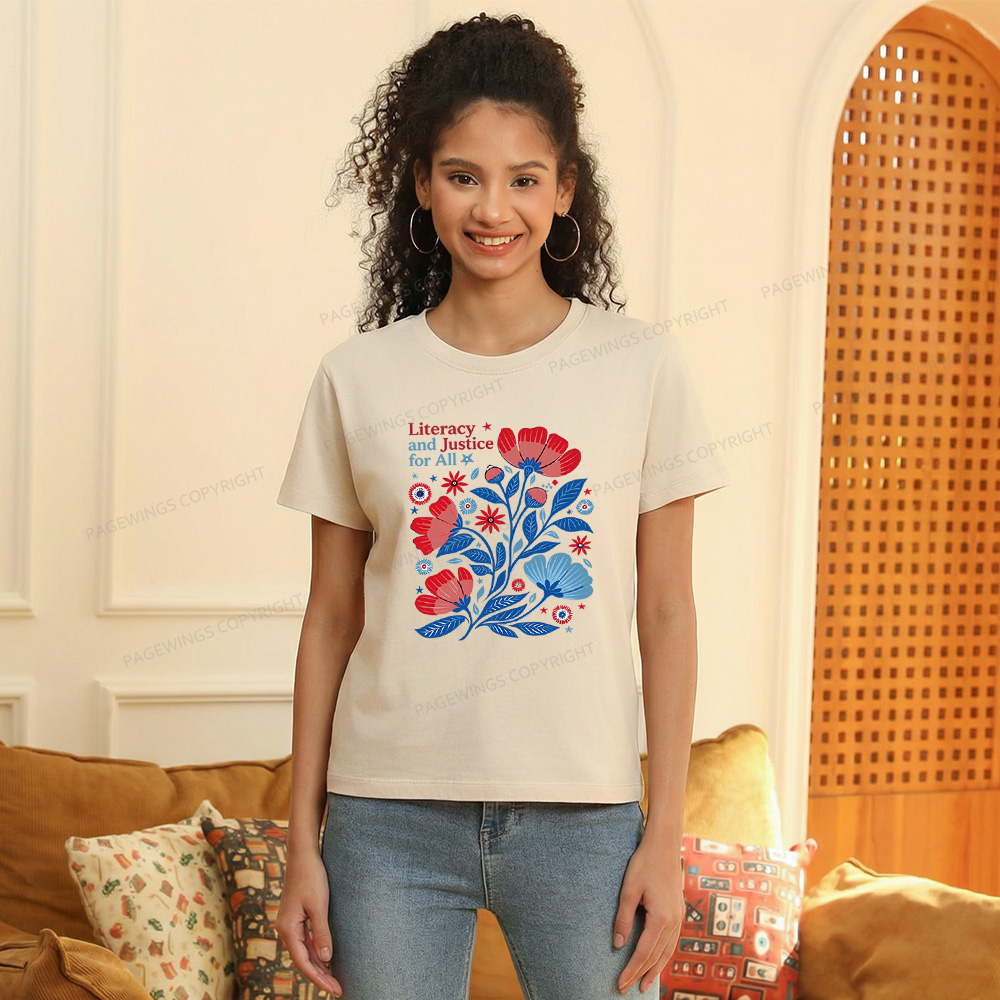 Pagewings Literacy and Justice for All Women's Washed T-shirt