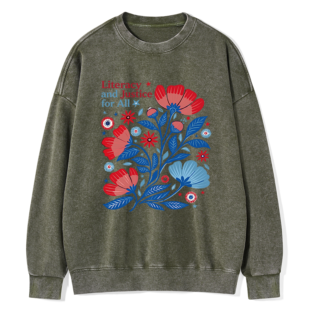 Pagewings Literacy and Justice for All Unisex Washed Sweatshirt