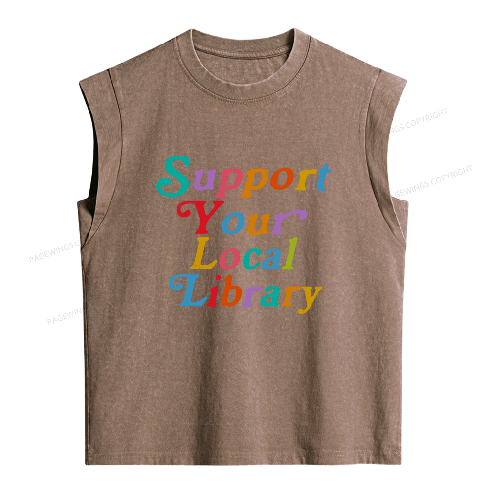 Pagewings Support Your Local Library Women's Washed Tank Top