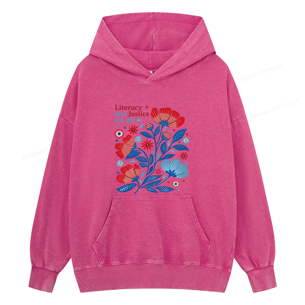 Pagewings Literacy and Justice for All Unisex Washed Hoodie