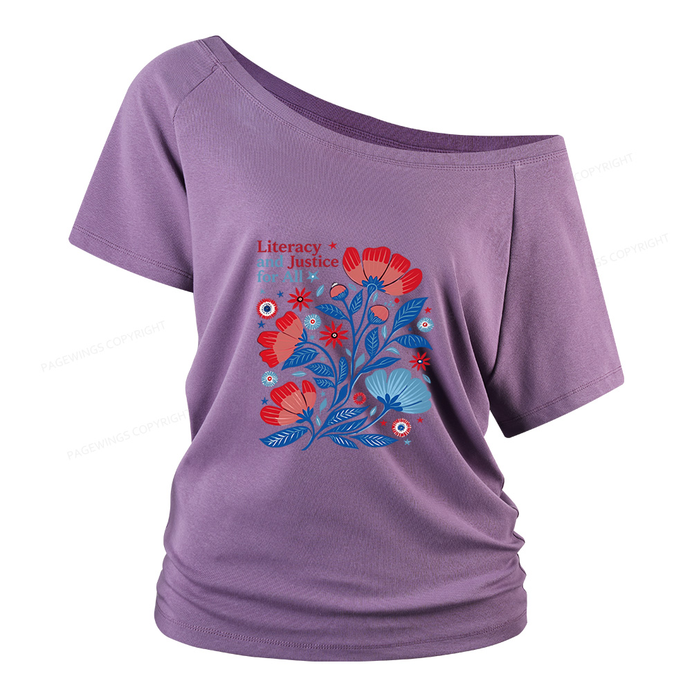 Pagewings Literacy and Justice for All Women Off Shoulder T-shirts