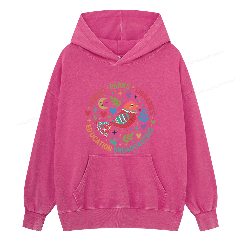 Pagewings Public Parks Libraries Education Broadcasting Unisex Washed Hoodie