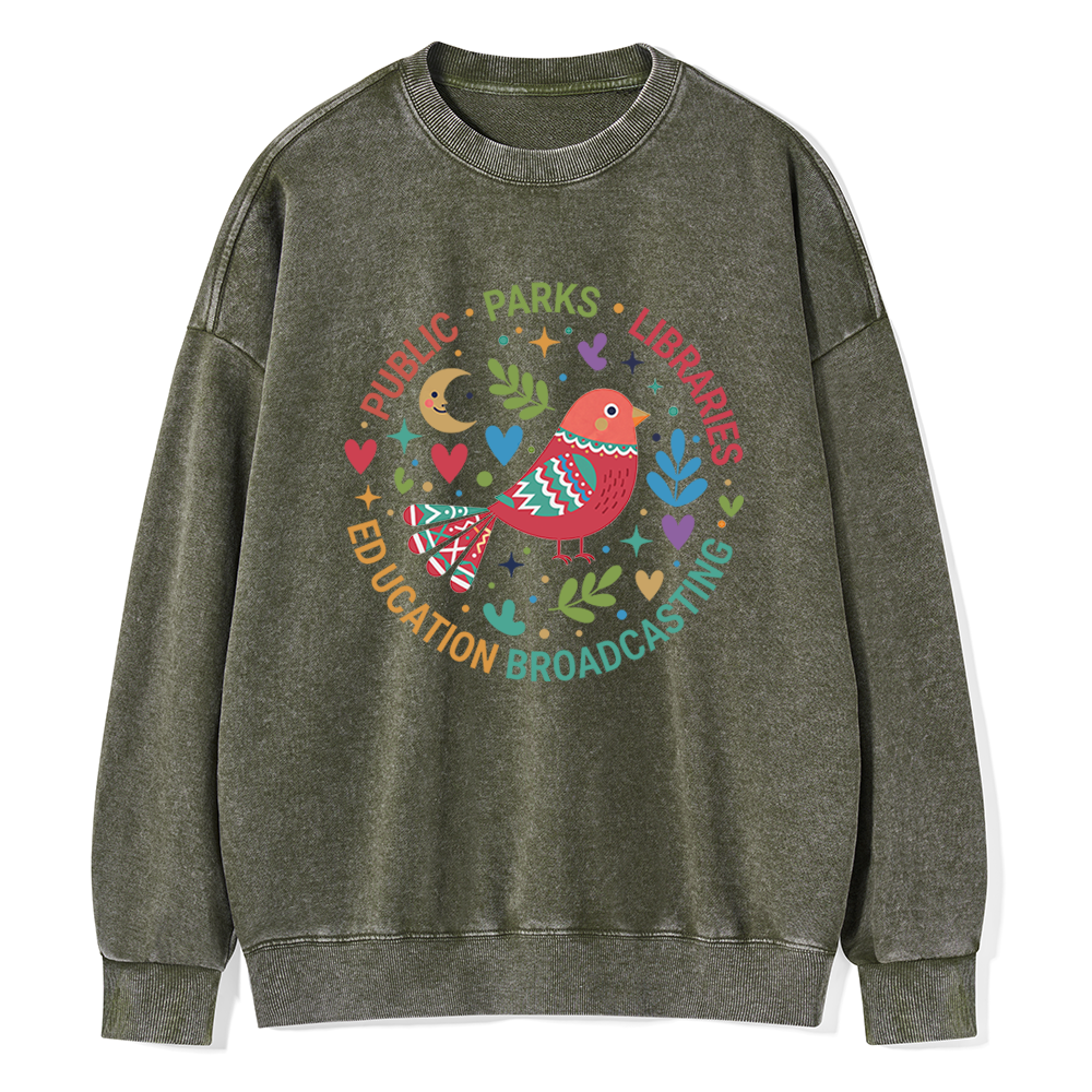 Pagewings Public Parks Libraries Education Broadcasting Unisex Washed Sweatshirt