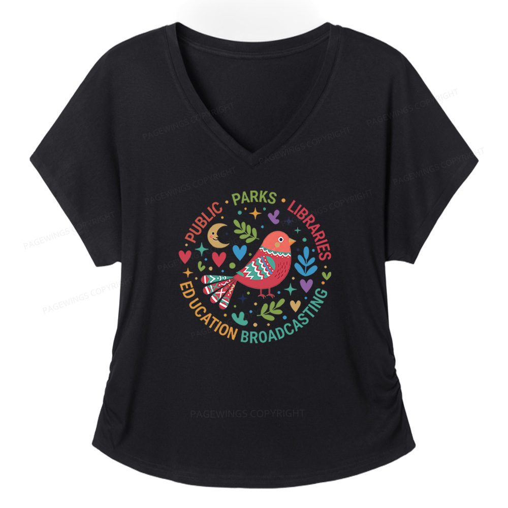 Pagewings Public Parks Libraries Education Broadcasting Soft Women's Modal V-neck T-shirt  