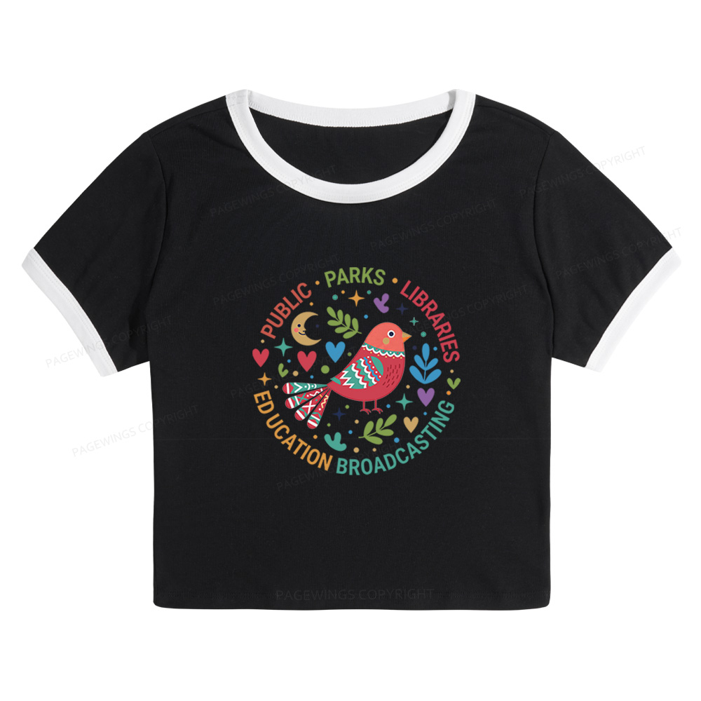 Pagewings Public Parks Libraries Education Broadcasting Baby Tee Cropped Ringer T-Shirt