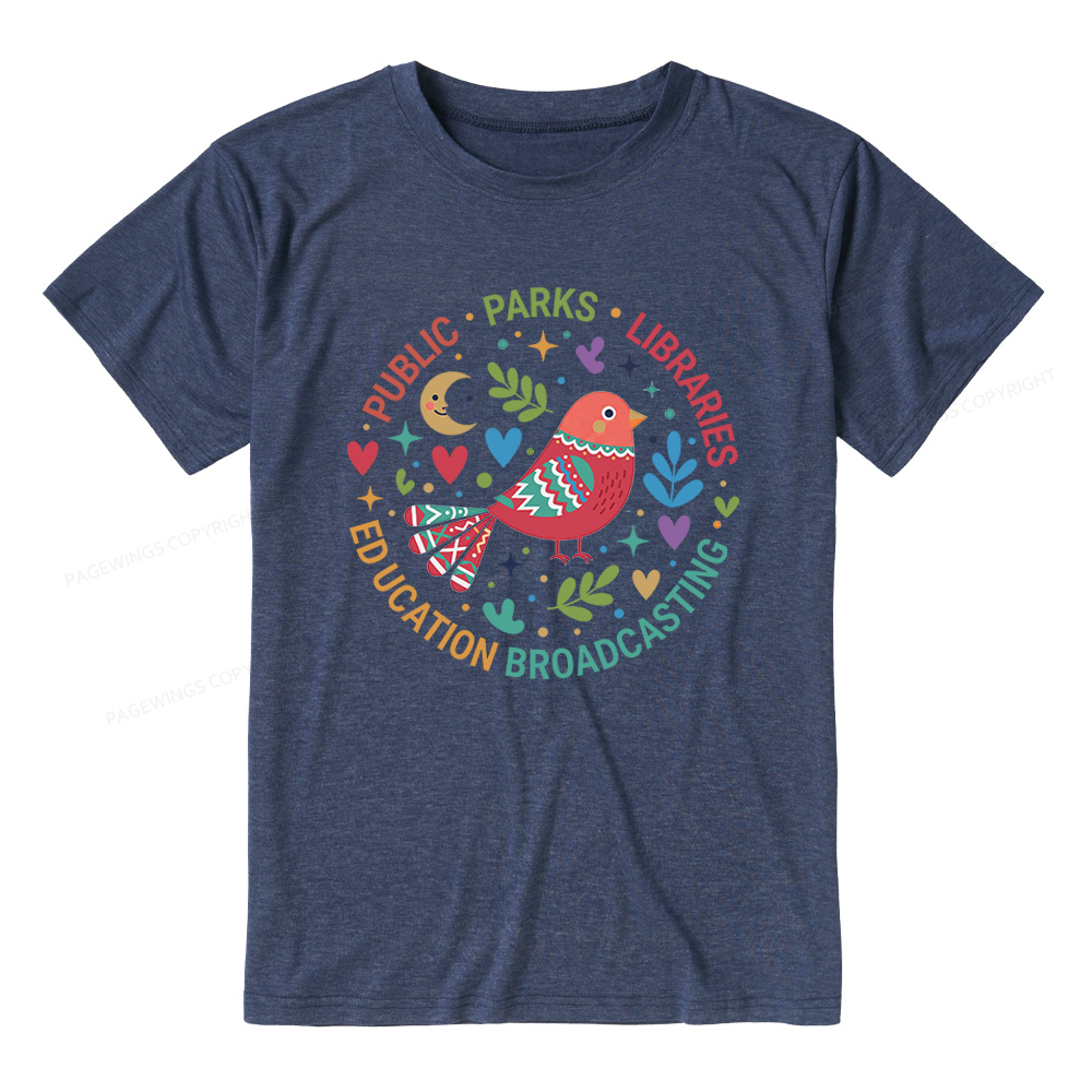 Pagewings Soft Public Parks Libraries Education Broadcasting Unisex Heather T-Shirt