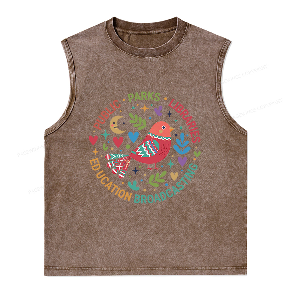 Pagewings Public Parks Libraries Education Broadcasting Unisex Washed Tank Top