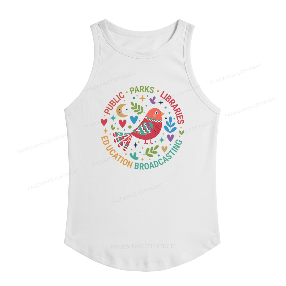 Pagewings Slim Fit Public Parks Libraries Education Broadcasting Women's Fitted Tank Top 