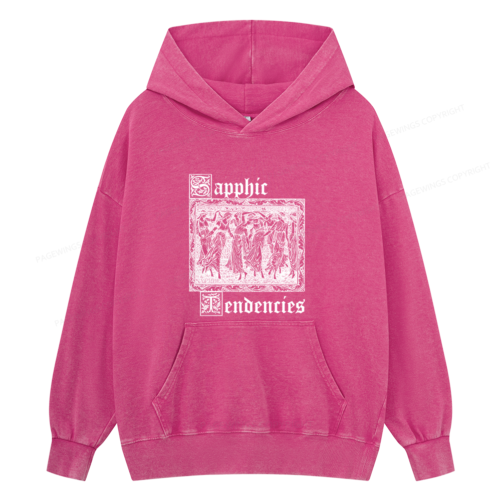 Pagewings Sapphic Tendencies Unisex Washed Hoodie
