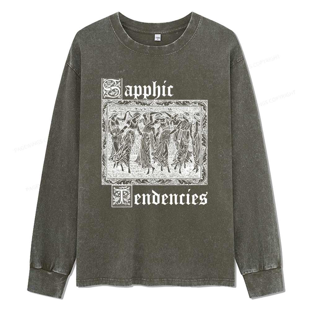Pagewings Sapphic Tendencies Unisex Washed Long Sleeve T-shirt