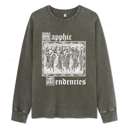Pagewings Sapphic Tendencies Unisex Washed Long Sleeve T-shirt