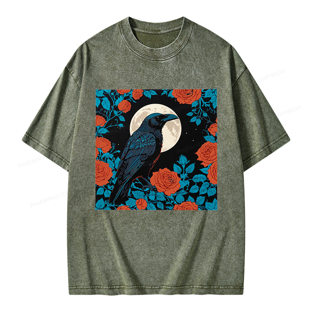 Pagewings Raven and the Moon Unisex Washed T-shirt