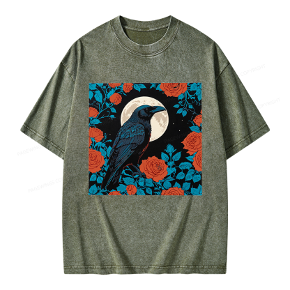 Pagewings Raven and the Moon Unisex Washed T-shirt