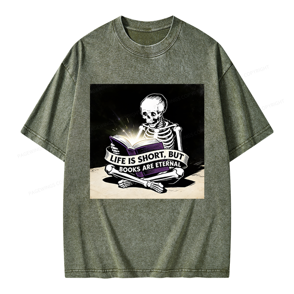 Pagewings Life Is Short But Books Are Eternal Unisex Washed T-shirt