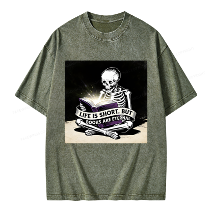 Pagewings Life Is Short But Books Are Eternal Unisex Washed T-shirt