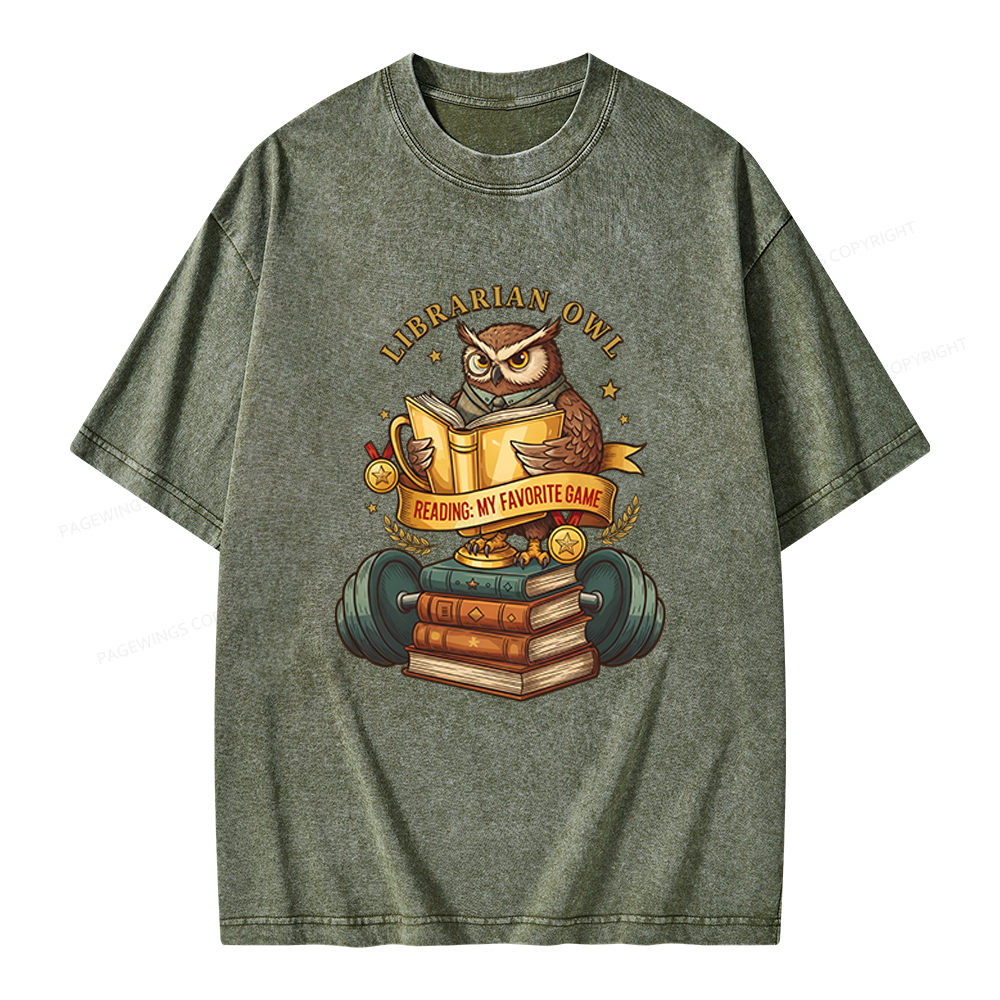 Pagewings Librarian Owl Unisex Washed T-shirt