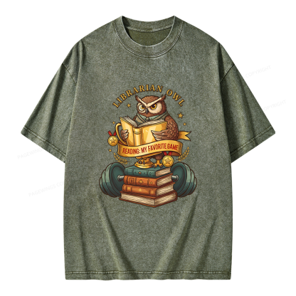 Pagewings Librarian Owl Unisex Washed T-shirt