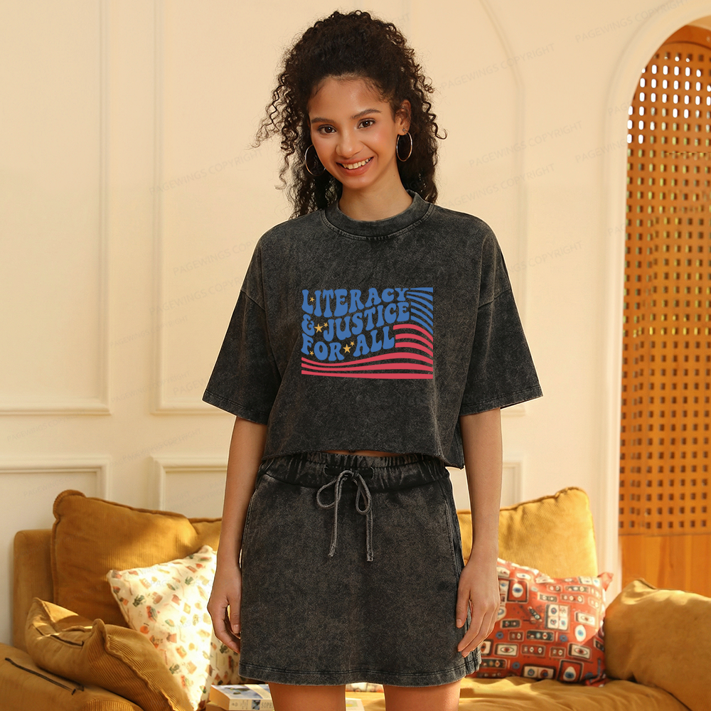 Pagewings Literacy And Justice For All Women's Washed Cropped T-shirt