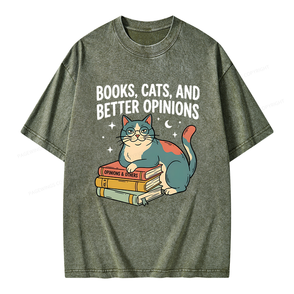 Pagewings Books Cats And Better Opinions Unisex Washed T-shirt