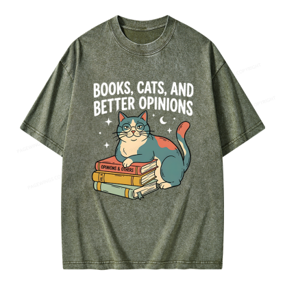 Pagewings Books Cats And Better Opinions Unisex Washed T-shirt