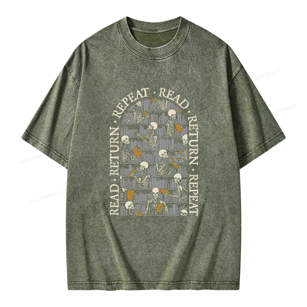 Pagewings Skeleton Library Unisex Washed T-shirt